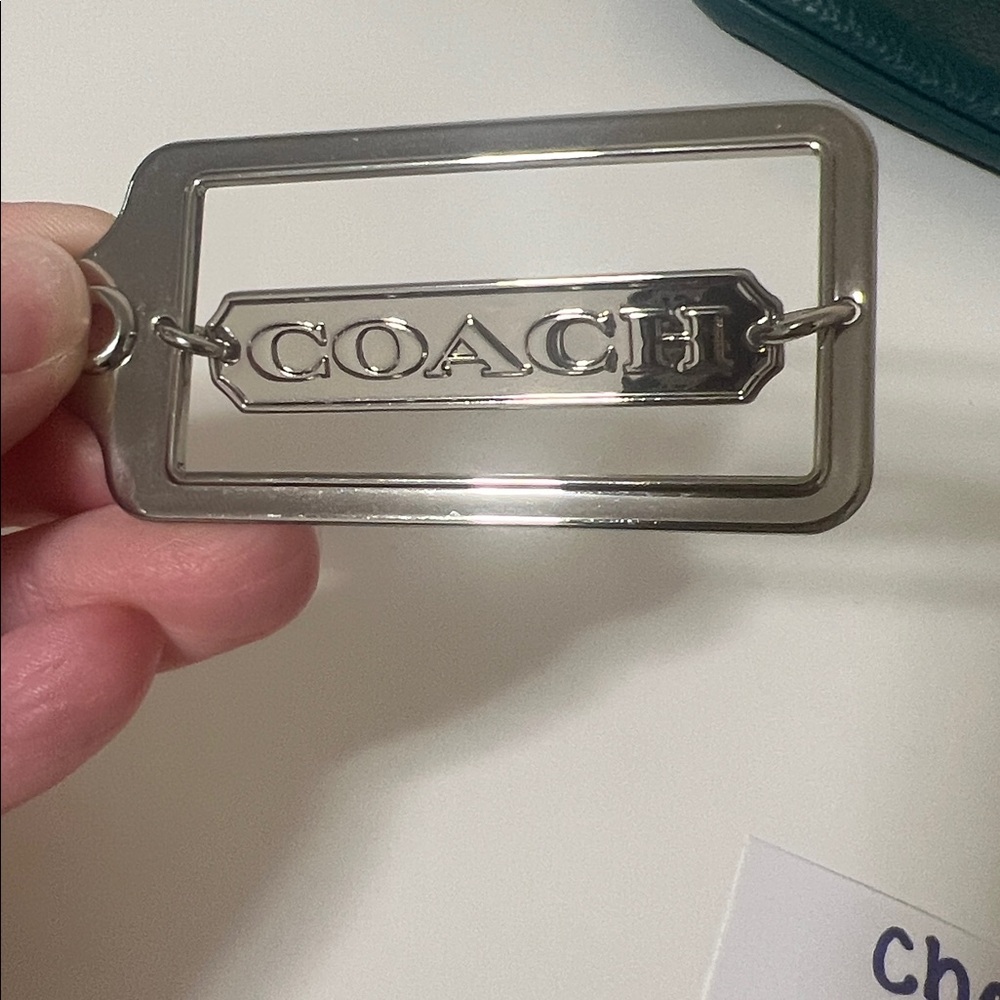 RARE Coach Cartouche Logo Silver Tone Metal Tag XL